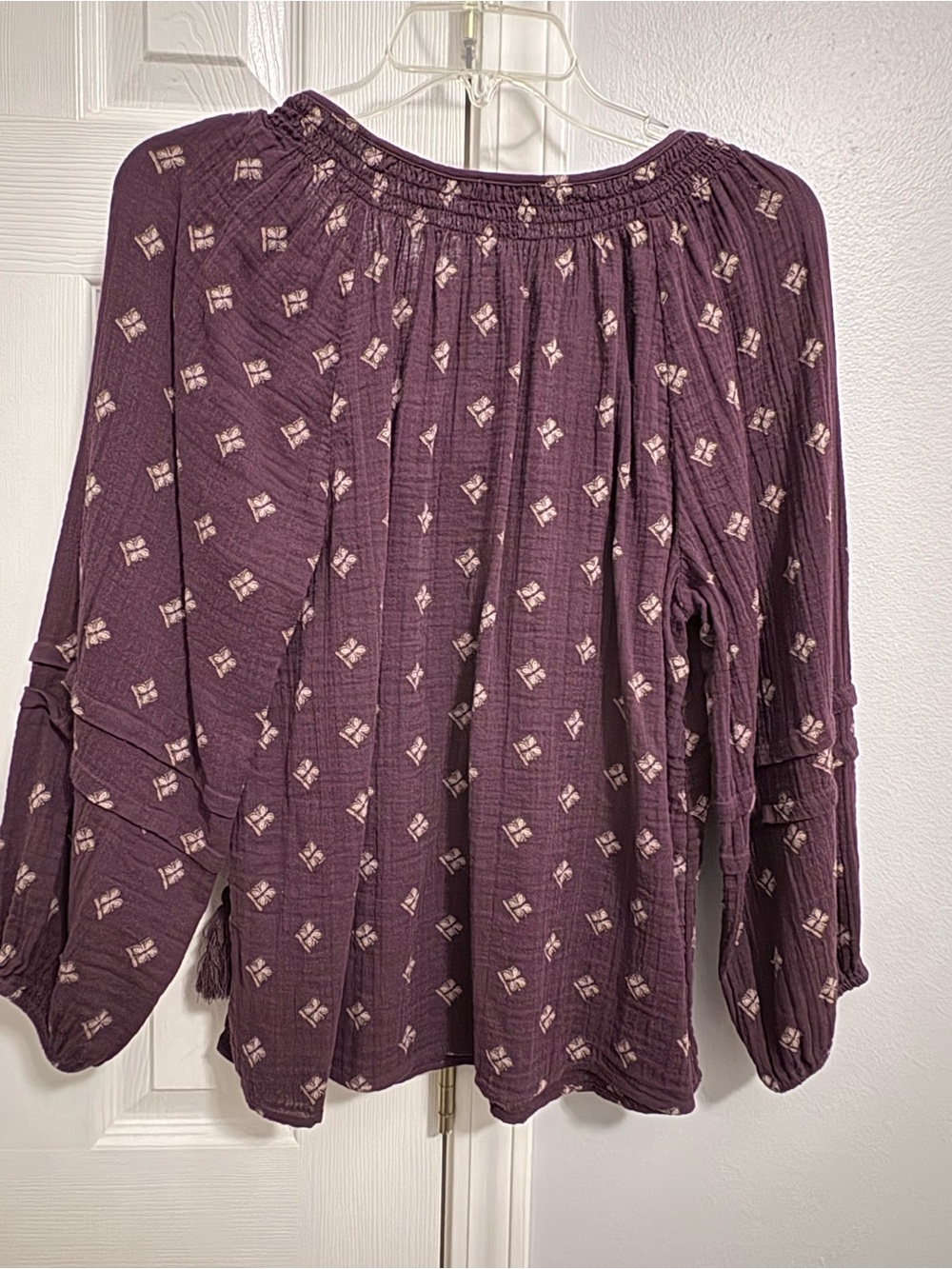 Wonderly Plum Printed Peasant Tunic with Tasseled Ties - Picture 3 of 3